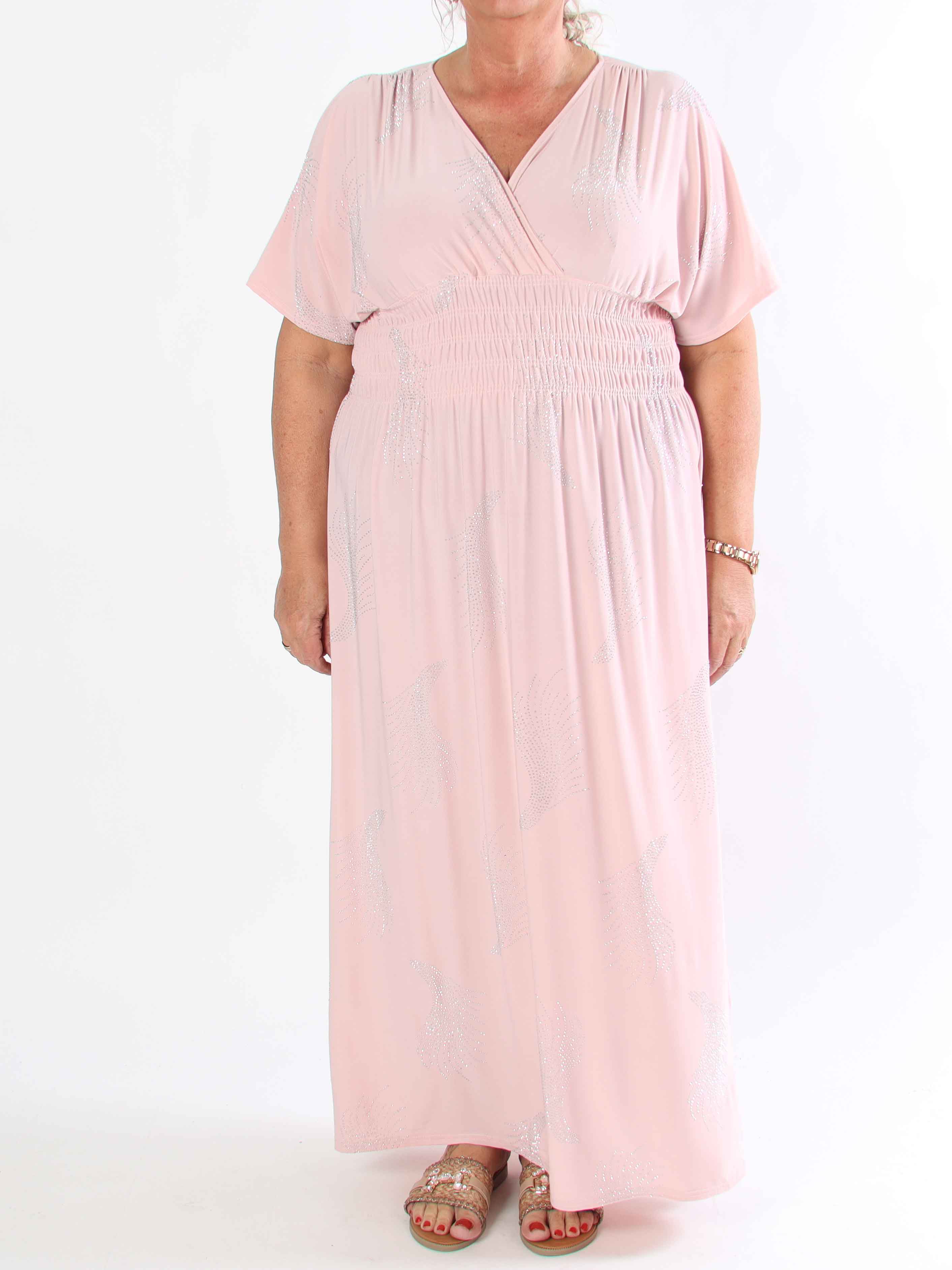 Pams Leaf Crystal - Lang elastisk plus size kjole med mønster af similisten